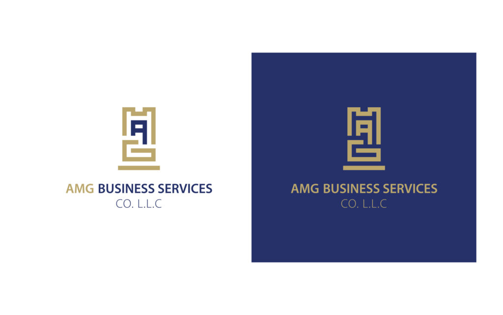 Modern corporate branding elements including typography and color scheme for AMG Business Services