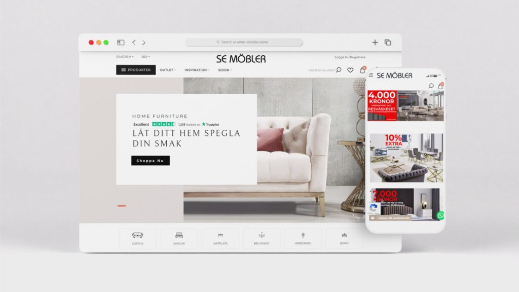 Custom e-commerce website development for SE Möbler Swedish furniture retailer by Lilac