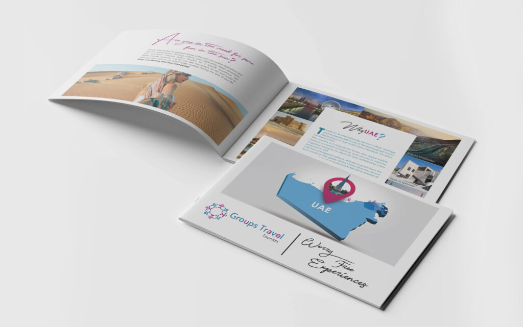 Custom company profile design for Groups Travel Tourism agency by Lilac Marketing Dubai