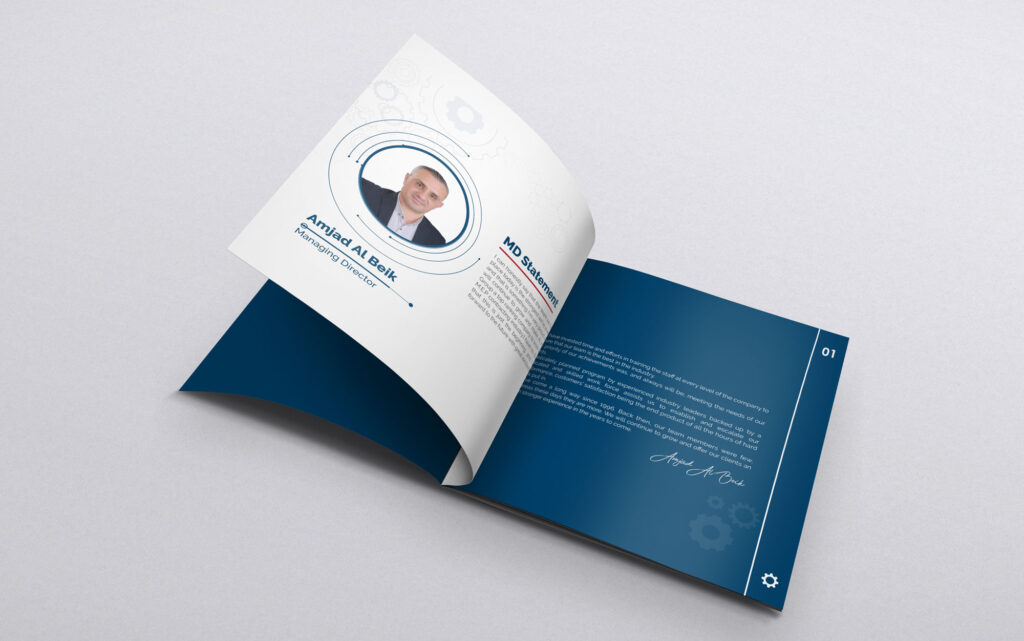 Custom corporate profile layout for Al Hoson Group highlighting HVAC and Electrical engineering services